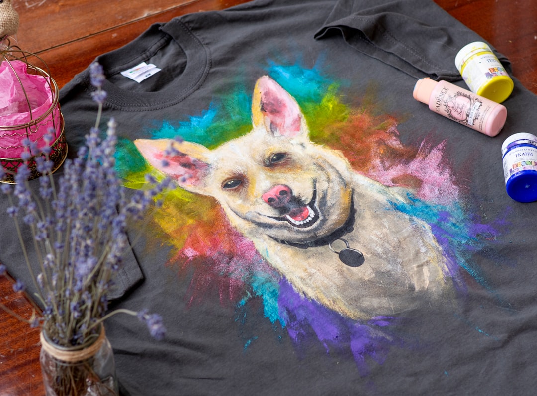 custom pet gift - black purple and yellow dog print crew neck shirt
